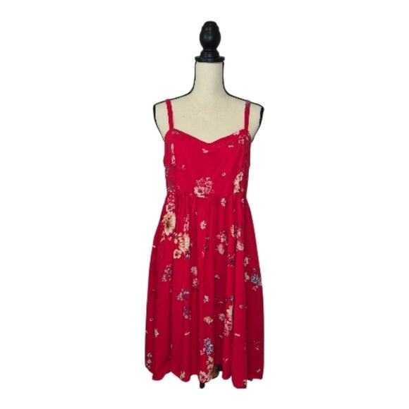 torrid Dresses & Skirts - Torrid Red Floral Challis Tank Hi-Lo Skater Sundress Spaghetti Strap Pockets M/L